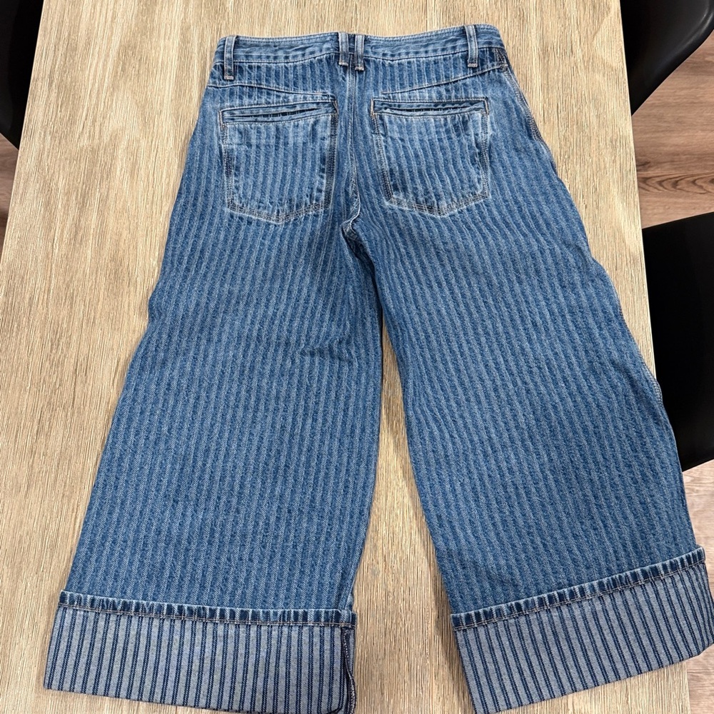 Free People High-Rise Wide Leg Striped Denim Jeans - Blue - Picture 2 of 2